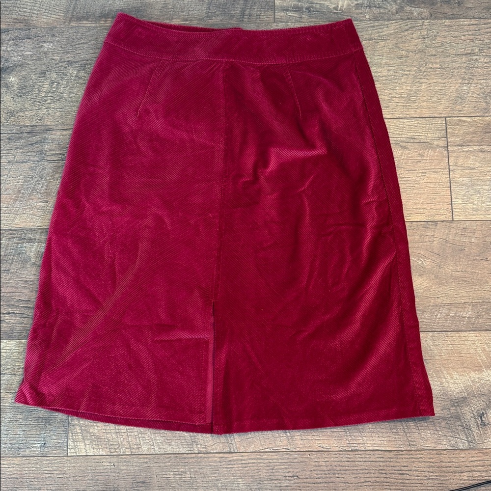 J. Jill Women's Rich Red Skirt 100% Cotton Small Slit in‎ Front Size 6